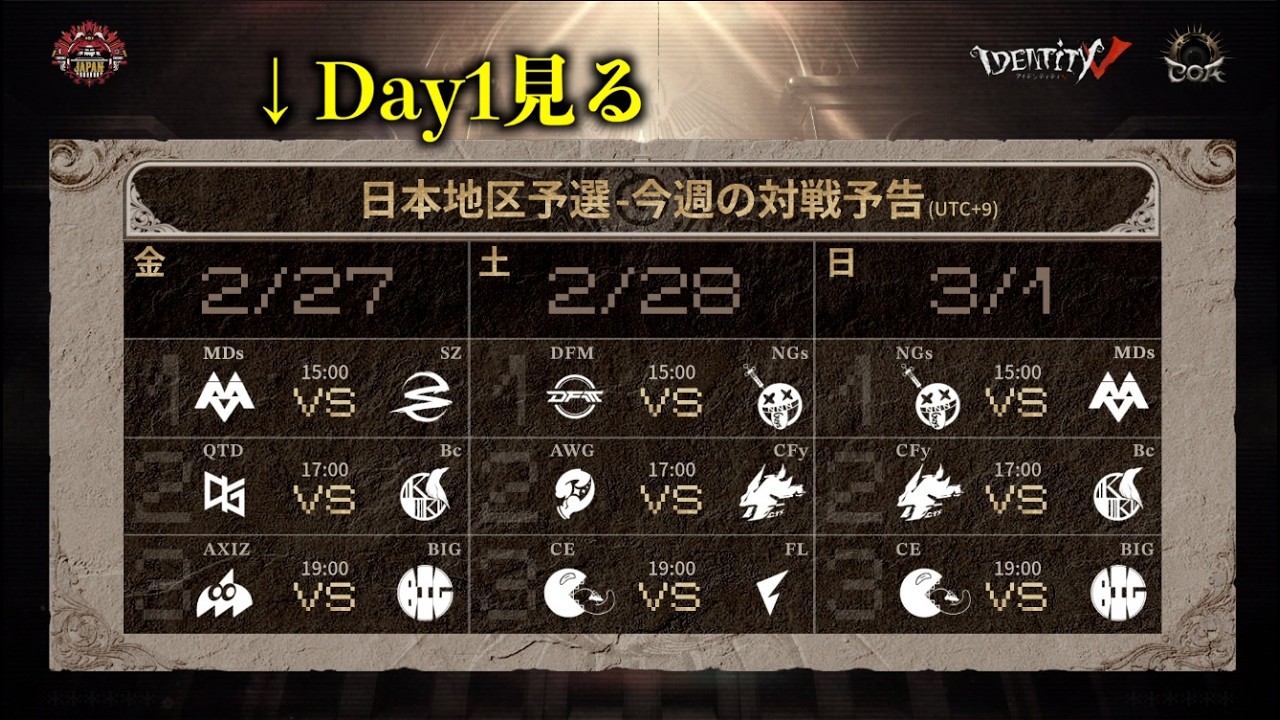 【見逃し配信】COAⅨ 日本地区予選 Day1【第五人格】【IdentityV】