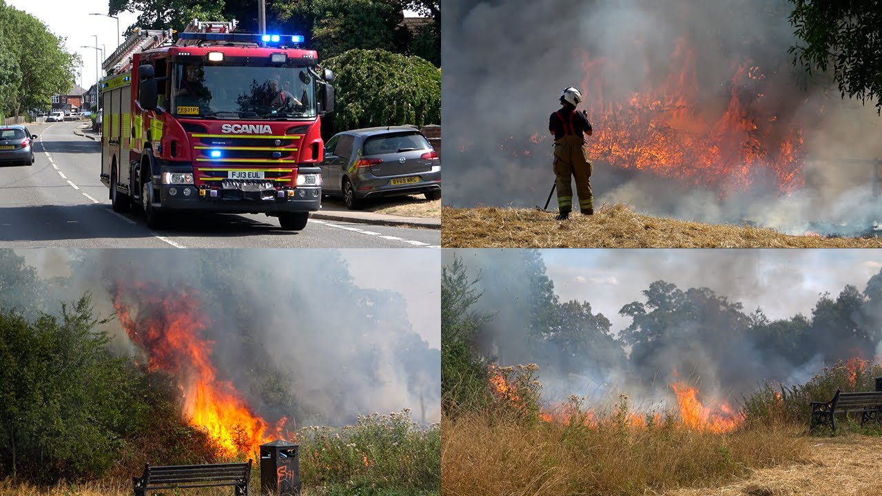 SIX FOOT FLAMES - Firefighters Battle Raging Fire Endangering Homes!