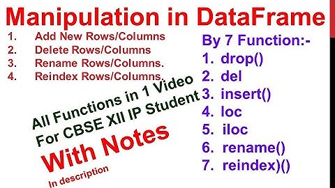 Manipulation in dataframe python pandas | add delete rename reindex Rows Columns | CBSE XII IP CBSE