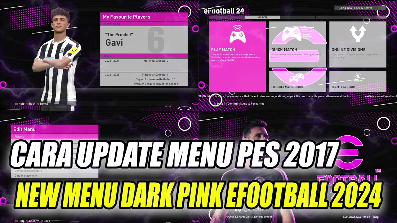 CARA UPDATE PES 2017 NEW MENU DARK PINK EFOOTBALL 2024 - YouTube