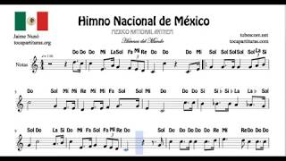 Himno Nacional de México Partitura con Notas en Letra de Flautas Violin  Oboe - YouTube