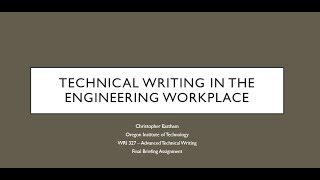 Technical Writing in the Engineering Workplace