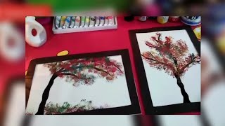 Atumn fall tree with cotton and Q-tip - self craft