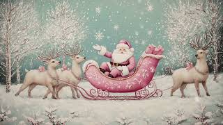 Animated Pink Christmas Santa Claus Screensaver, Snowy Winter Ambience Background, Pastel TV Art screenshot 4