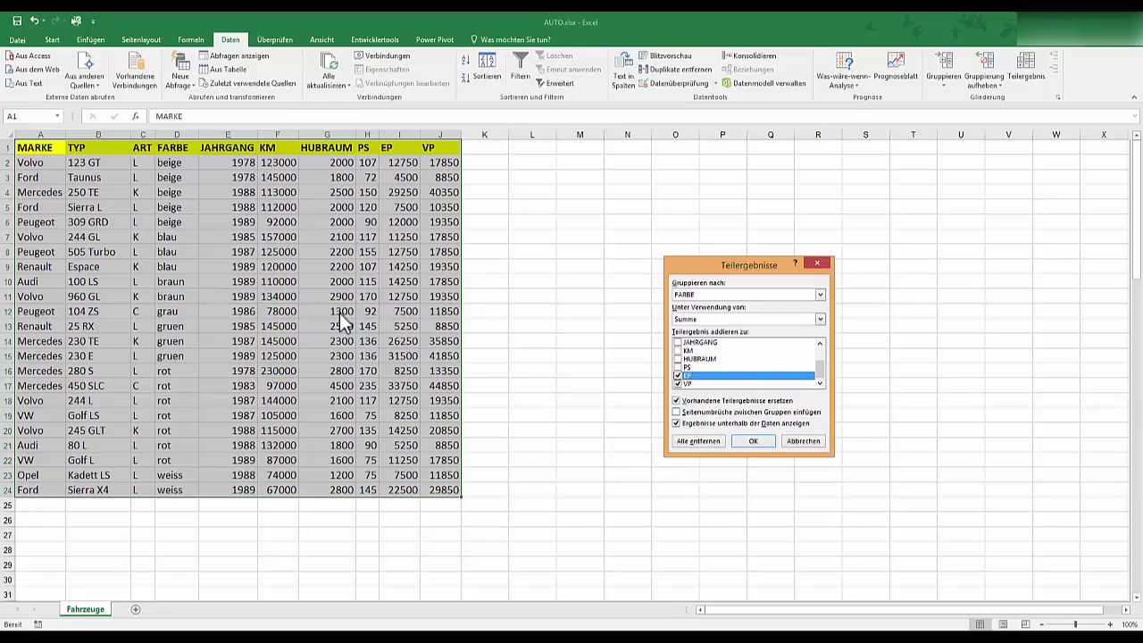 Excel: Teilergebnis - YouTube