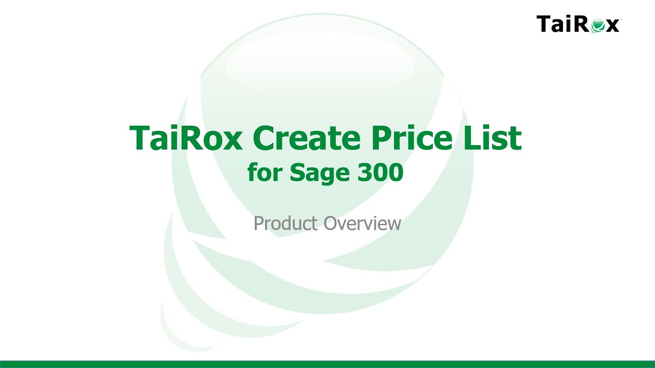 Create Price List -- a TaiRox Enterprise Tool for Sage 300