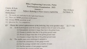 Semester -5 || Hydrology and water Resource engineering || Previous year question only || BEU