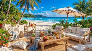Peaceful Jazz at Morning Seaside Cafe Ambience 🌊 Positive Bossa Nova & Ocean Waves for Uplifting