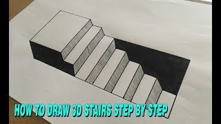 Very Easy! Drawing 3d Stairs step by step for beginner
