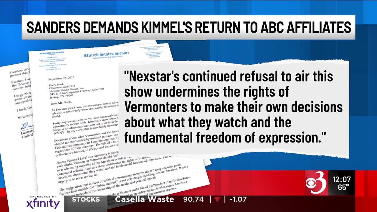 Sanders demands Nexstar return Jimmy Kimmel to its ABC affiliates