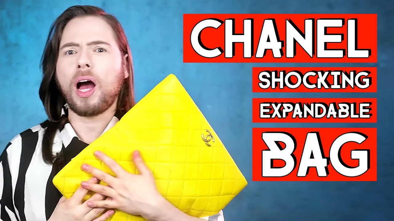 Rare CHANEL expandable bag Cruise yellow leather clutch wear and tear