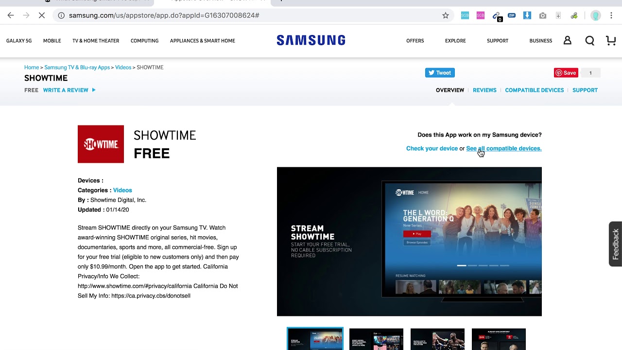 SHOWTIME SAMSUNG SMART TVs Compatible devices - YouTube