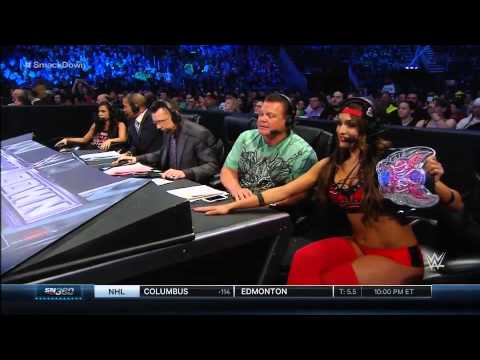 3/19/15: SmackDown Paige vs. Brie Bella w/ AJ & Nikki on commentary