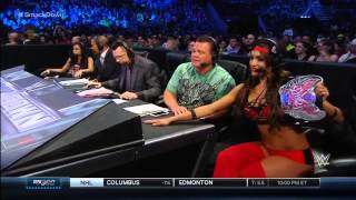 3/19/15: SmackDown Paige vs. Brie Bella w/ AJ \u0026 Nikki on commentary
