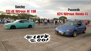 Sanchez 2zz-ge Nitrous Ae100 vs Pussmilk K24 Nitrous EG at Vernamfield Drag Race Sundays #fun