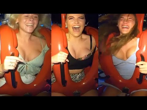 crazy slingshot ride Beautiful girls boobs Slow motion #slingshot #