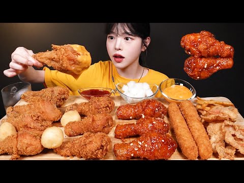 SUB)カリカリのフライドチキンにヤンニョムチキン、エビスティック、フライドポテトのモッパン mukbang Asmr