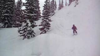 9 year-old buried in snow after ski jump.avi