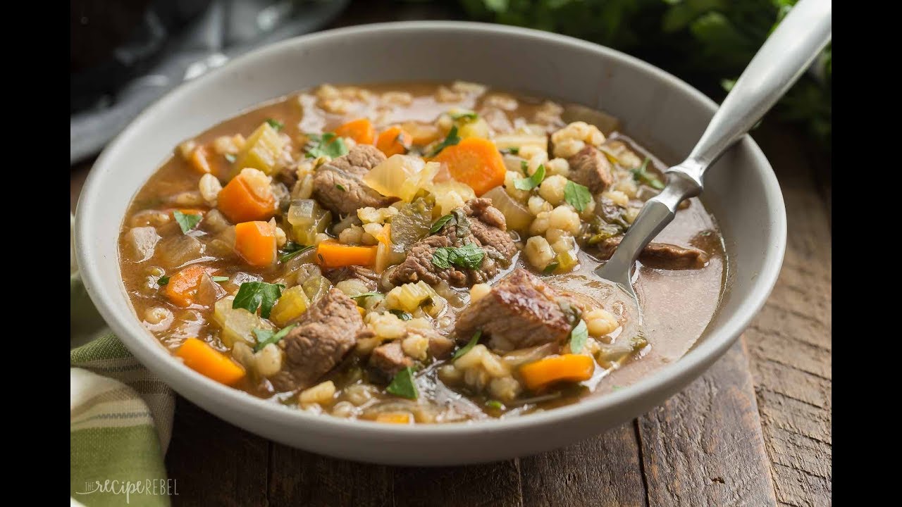 Slow Cooker Beef Barley Soup Recipe - YouTube