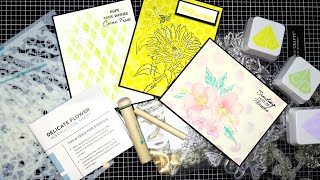 Diamond Press "Delicate Flower" Stamp, Stencil & Inks Kit Review! Three Artsy Cards Tutorial!