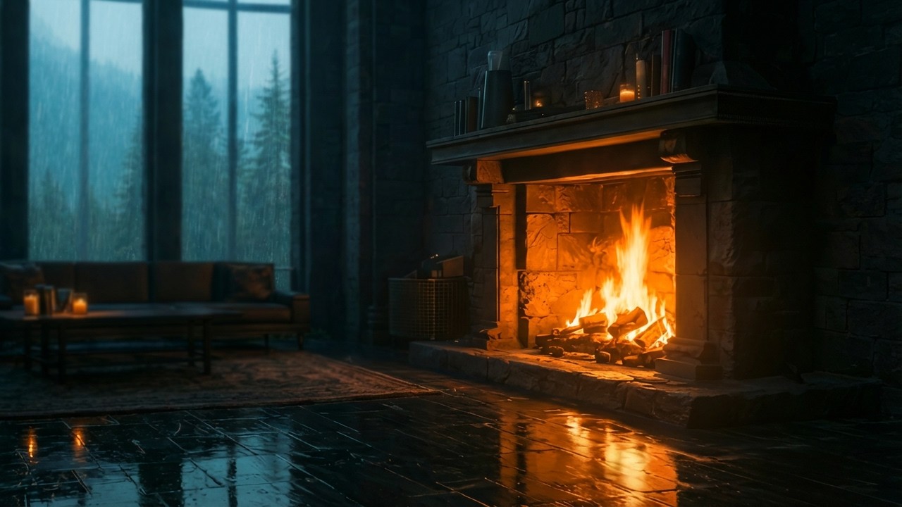 Fireplace in a Stone Castle During a Rainstorm | 8 Hours of Ambience for Deep Sleep