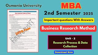 MBA 2nd Sem BRM Unit 2: Research Process &amp; Data Collection Important Questions #pdf @FinalFocusYt