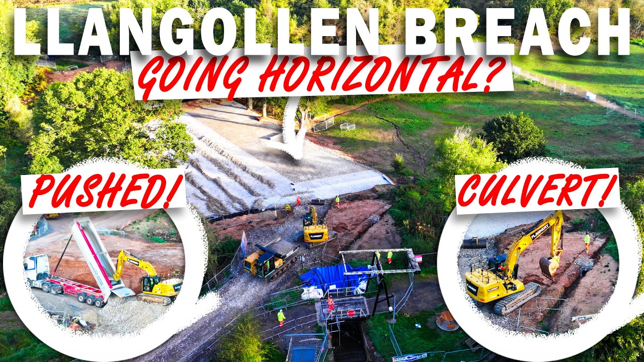 BIG COMPROMISE MADE? TRIAX GOES HORIZONTAL! STUCK TRUCK PUSHED FREE! Llangollen Canal BREACH Update