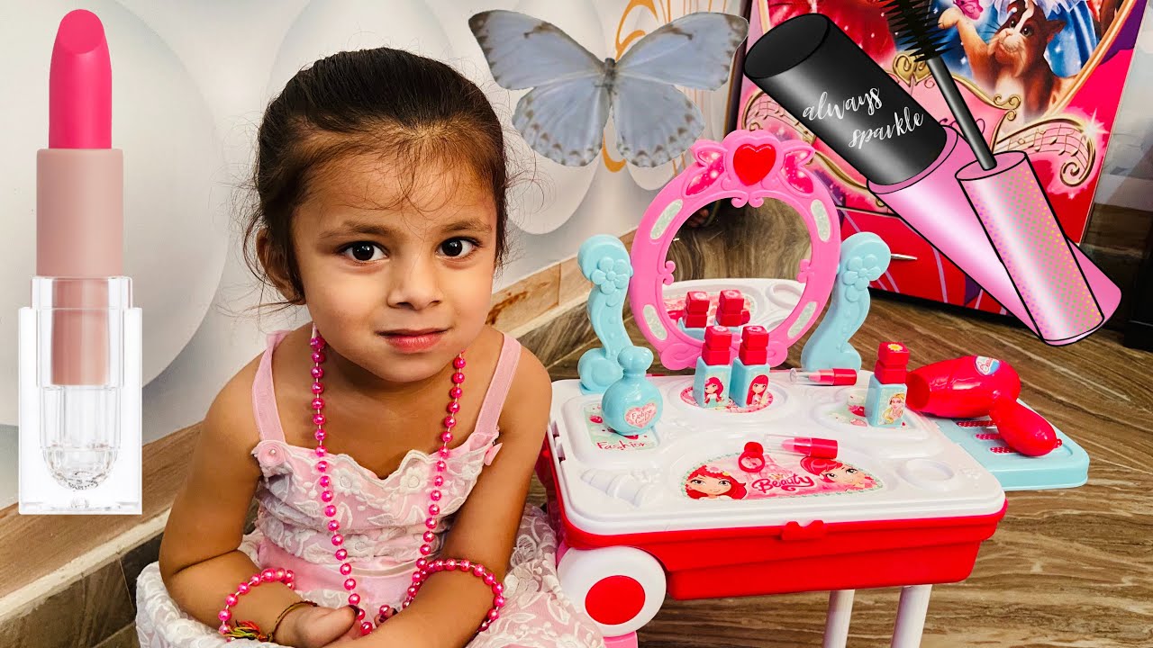 husman pretend play with makeup play table toy. makeup table for kids