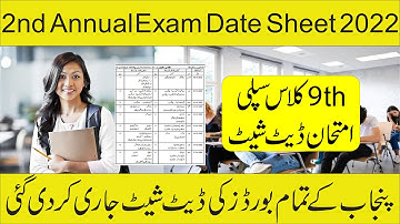 Matric Date Sheet 2022 | 2nd Annual Exams Date Sheet 2022 | 9th Class Date Sheet 2022