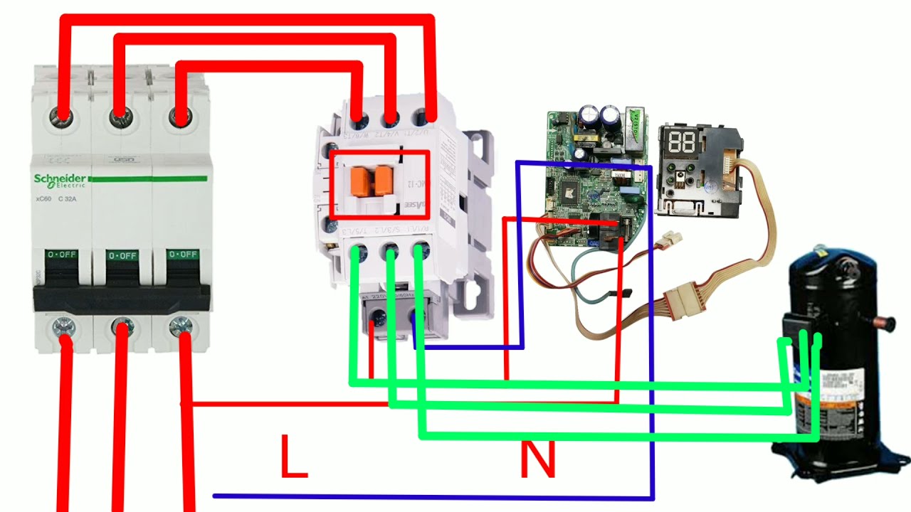 Airconditioner 3 phase magnetic contactor full wiring in hindi