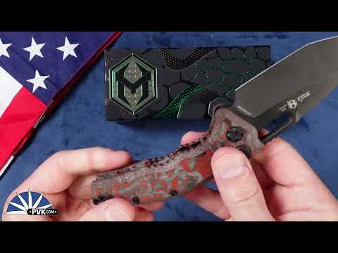 Heretic Knives Medusa Auto, Magnacut Tanto DLC Blade, Blood Red Camo Carbon Handle