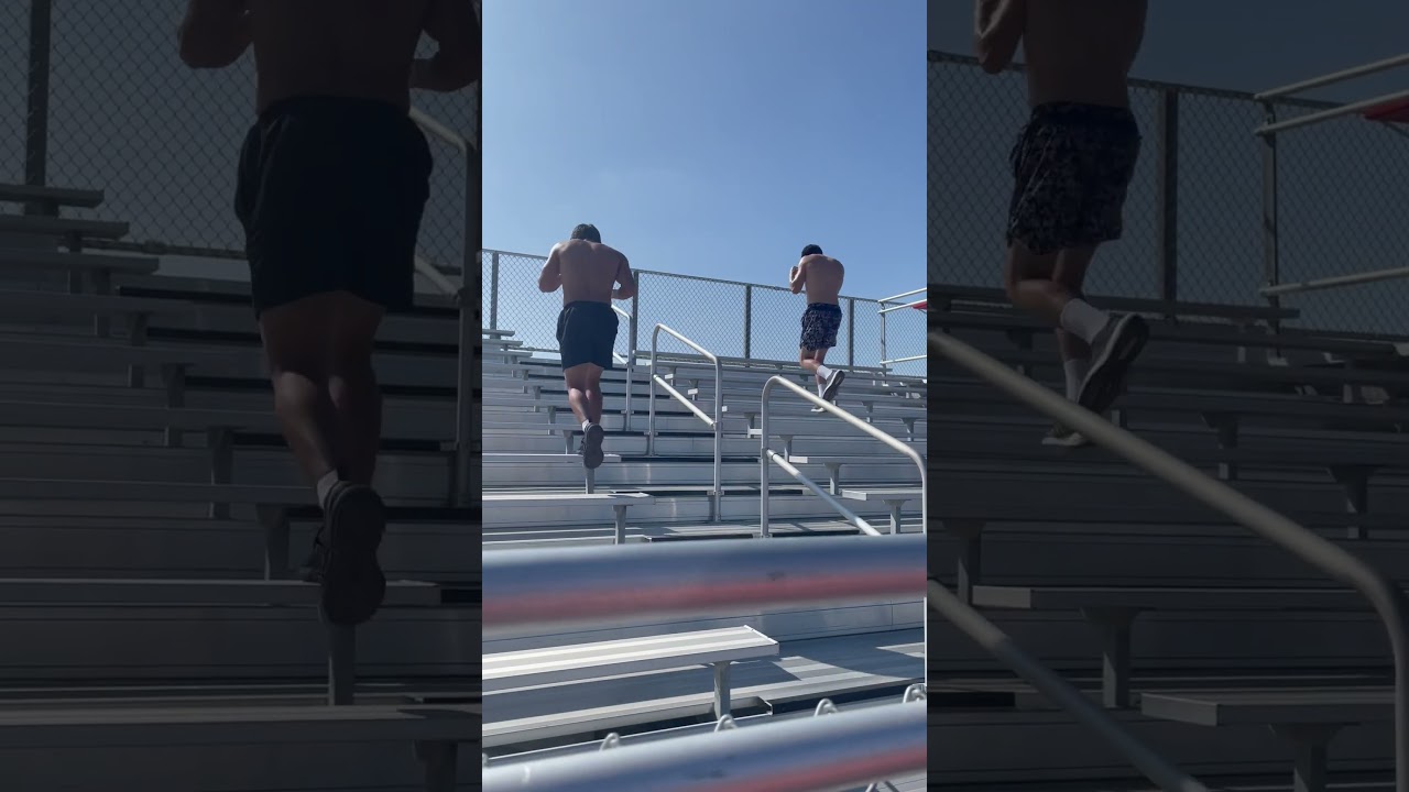 Five minutes up the bleachers down the stairs, hands up.￼