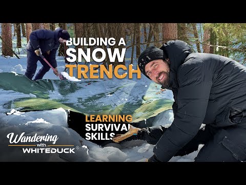 Building a snow trench | Survival skills | Wandering with White Duck Episode 11