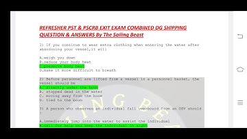 Refresher PST & PSCRB Exit Exam DG Shipping Questions With Answers Combined Set 5