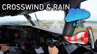Boeing 737 | Rain and wind landing in Charleroi | 4K Cockpit view