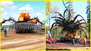 Giant Heavy Machines Clearing Wooded Land with Anchor Chain and Bulldozer