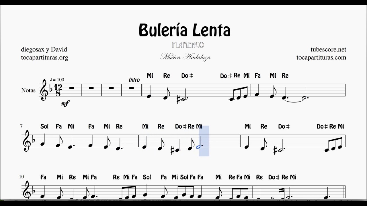 Bulería Lenta Partitura con Notas Flamenco - YouTube