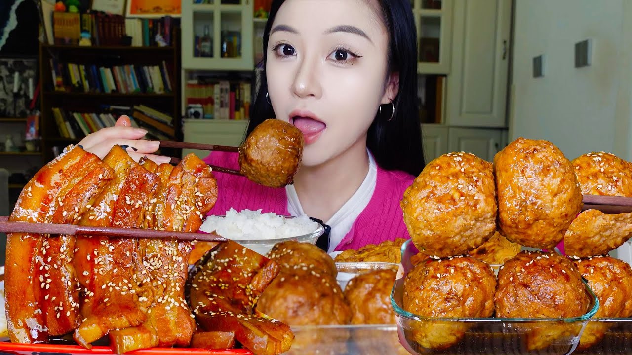 饮食舒适区——大片把子肉、超大狮子头、番茄炒蛋！堪称下饭三头子～【小果食Xiao Guo】#mukbang