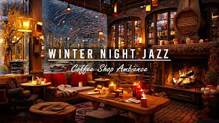 Ethereal Winter Jazz Instrumental Music ❄️ Cozy Crackling Fireplace in Coffee Shop Ambience to Sleep
