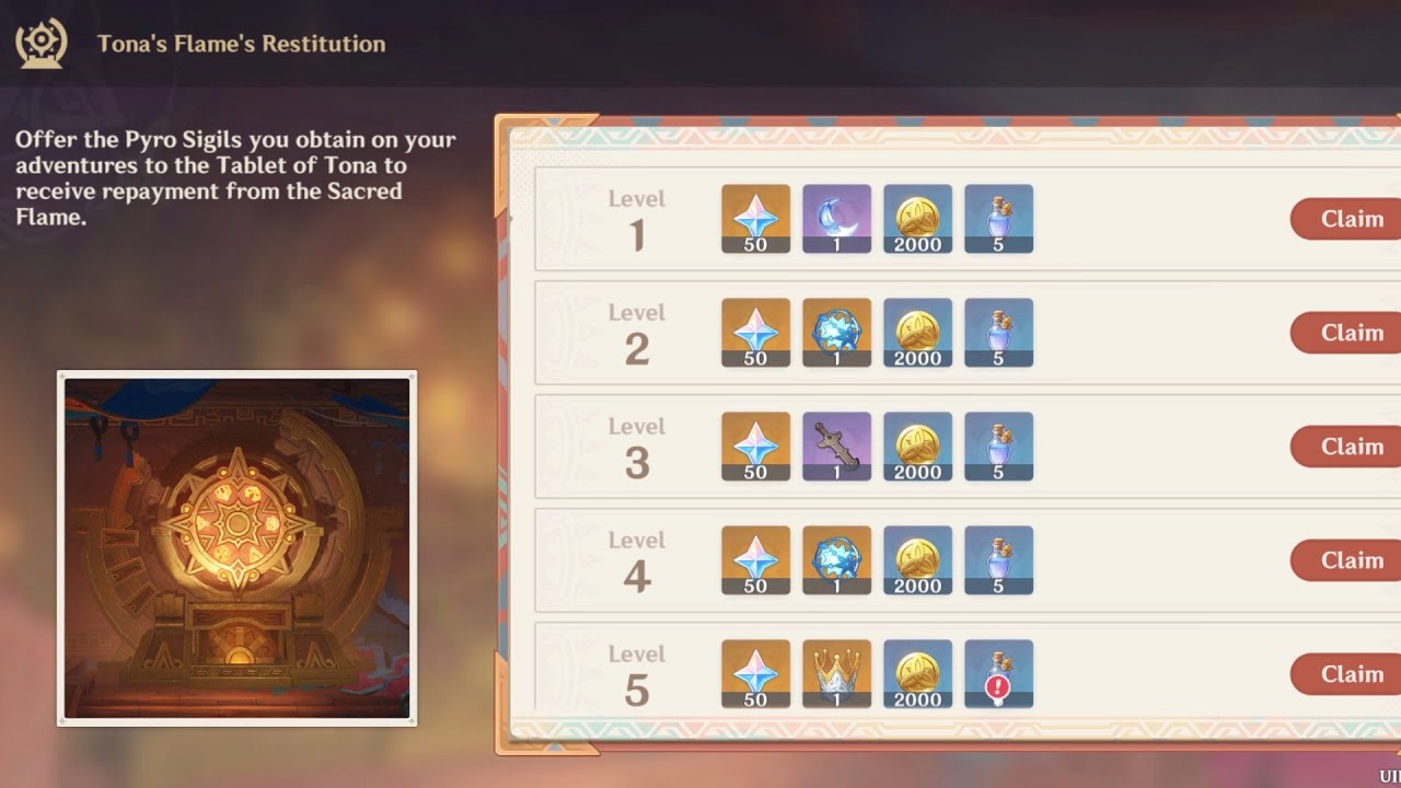 Tablet of Tona Free Rewards Review to Lv20 | Tona's Flames Restitution | Genshin Impact 5.0