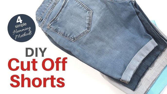 Guide for four ways to turn pants into shorts, with very