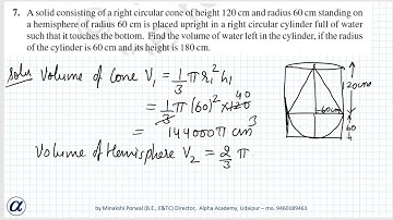 Ex 13.2 X Q7 A solid consisting of a right circular cone of height 120 cm and radius 60 cm standing