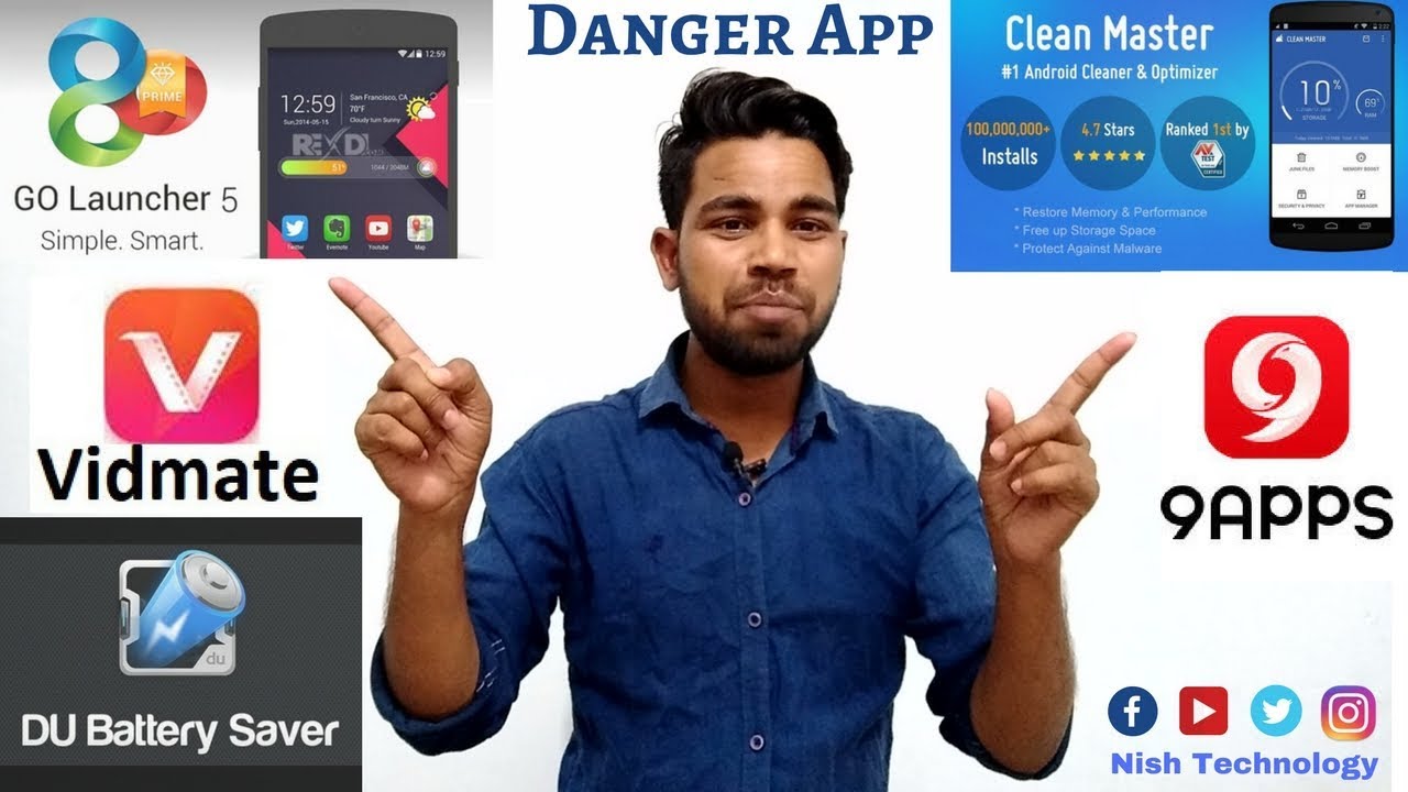 Uninstall 5 Apps Five Dangerous App in Android  VidmateClean Master9AppLauncherBattery Saver