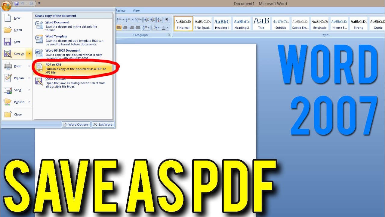 How To Save A Word Document As Pdf Ms Word 2007 Doc To Pdf Youtube