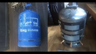 Gas bottle becomes wood burner. No welding needed.