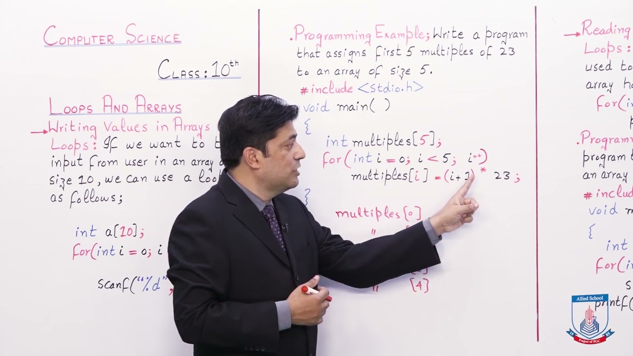 Class 10 - Computer Studies - Chapter 4 - Lecture 7 - FOR Loop & Array with Examples -Allied Schools