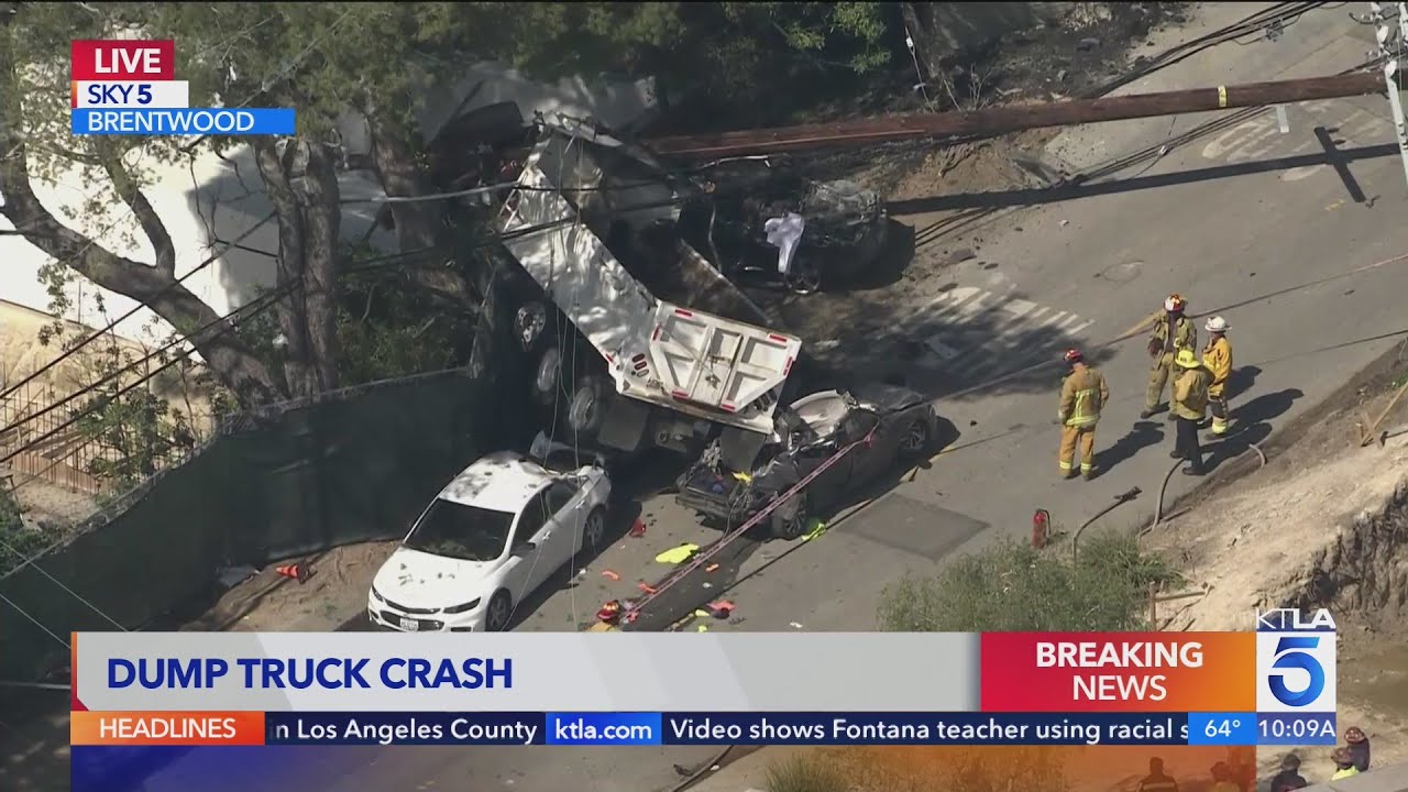 Dump truck driver injured in Brentwood crash; power lines downed - YouTube