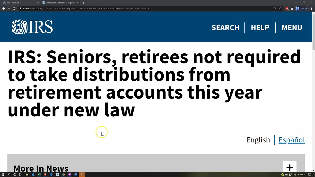 Seniors and Retirees Exempt from Taking Retirement Account Distributions in 2021, IRS Confirms