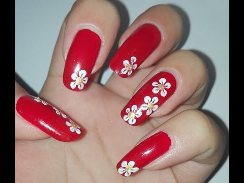 Easy Red and White DIY Flower Nail Art Tutorial: No Tools Nail Art Design | Rose Pearl
