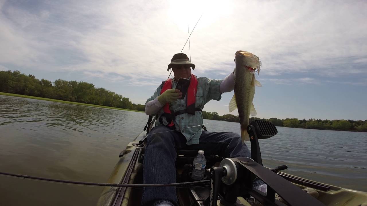 Largemouth Bass on a spinnerbait from a Slayer propel 10 kayak.